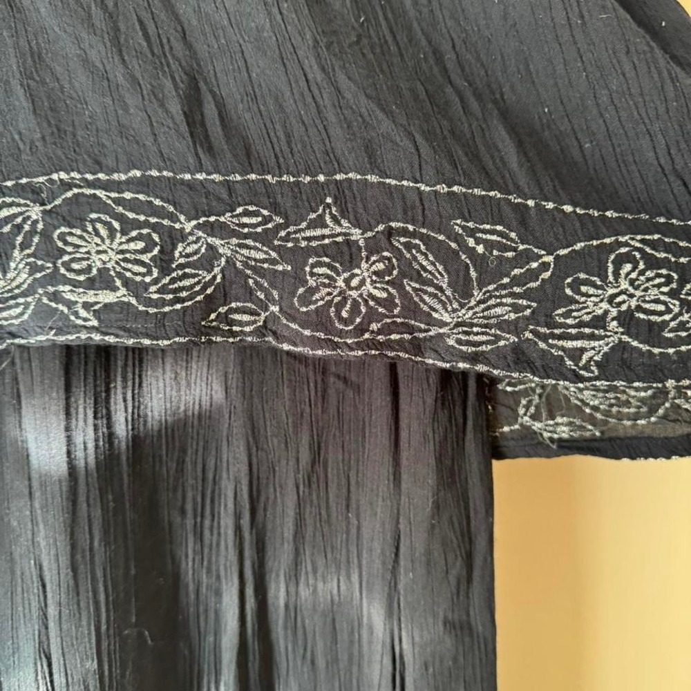 Black Dress - Silver Embroidery India gothic grunge fairy gauze midi maxi - Picture 3 of 6
